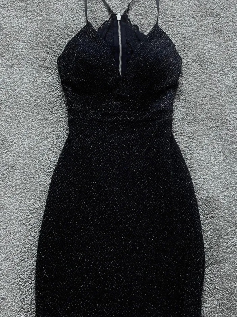 Deep Blue Sparkle Lace-Trim Bodycon Dress